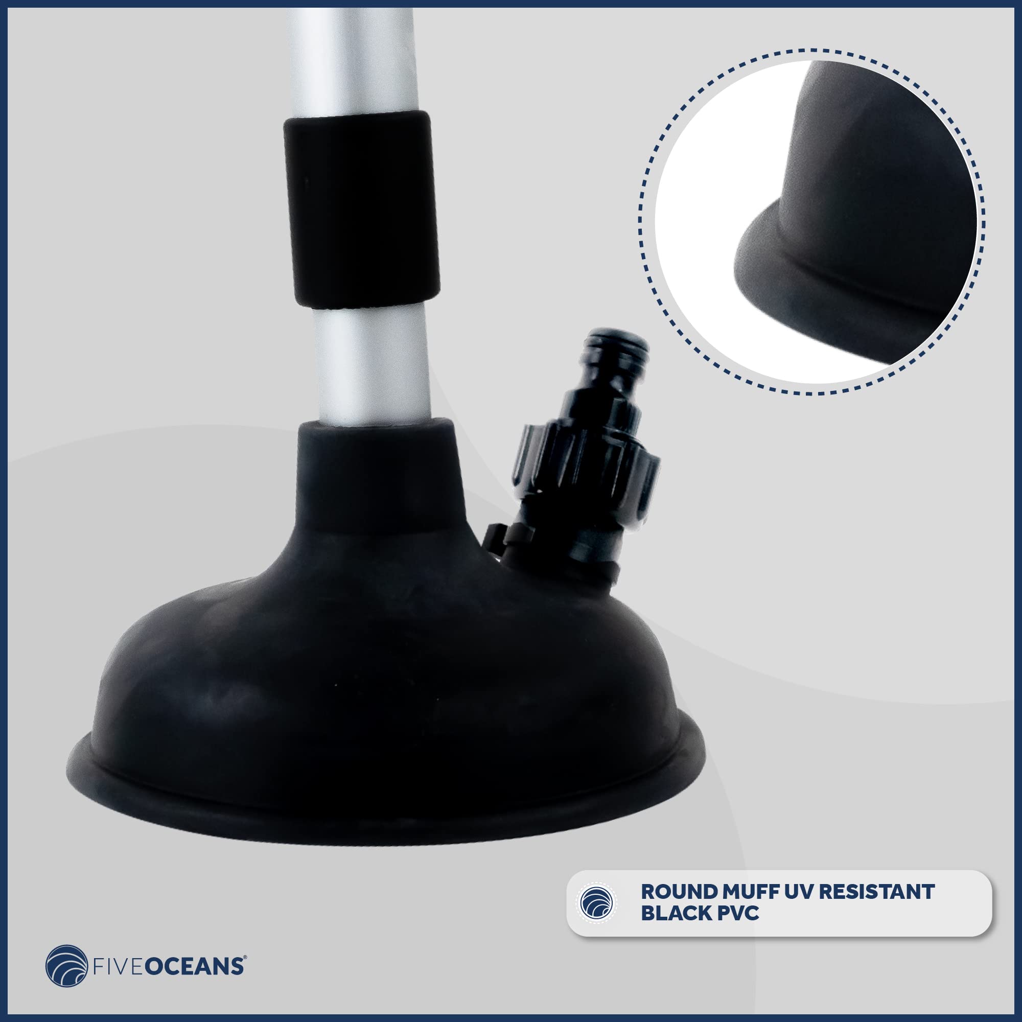 Five Oceans Inboard Motor Muff, Universal Inboard Motor Flusher, Black Pvc Marine Grade Round Cup Muff, Telescoping Shaft Adjust