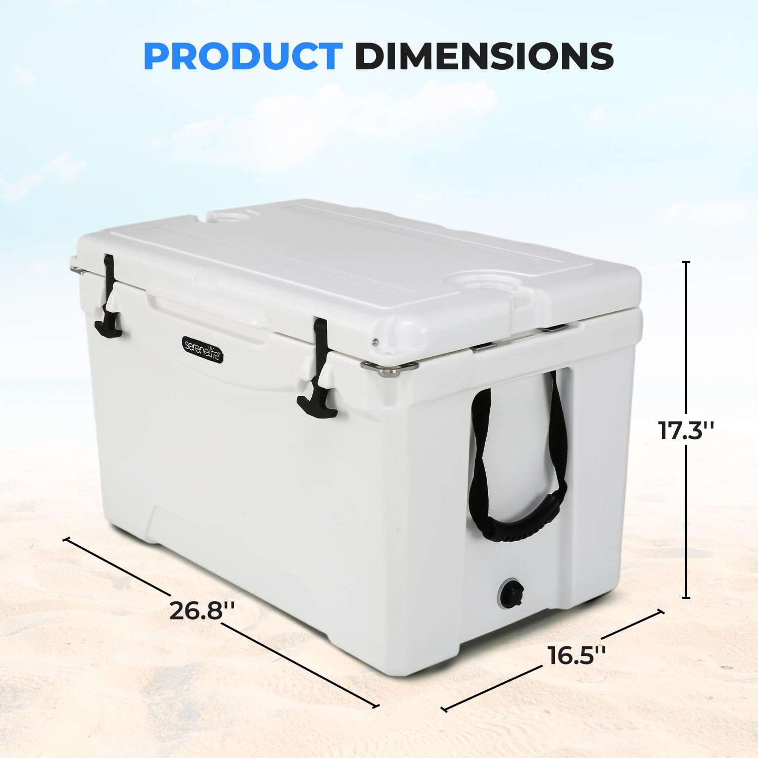 Serenelife 50 Quart Portable Cooler Box - Lightweight Heavy-Duty Travel Ice Cooler With 2-Way Handles, Drain - 5 Days Ice Retent