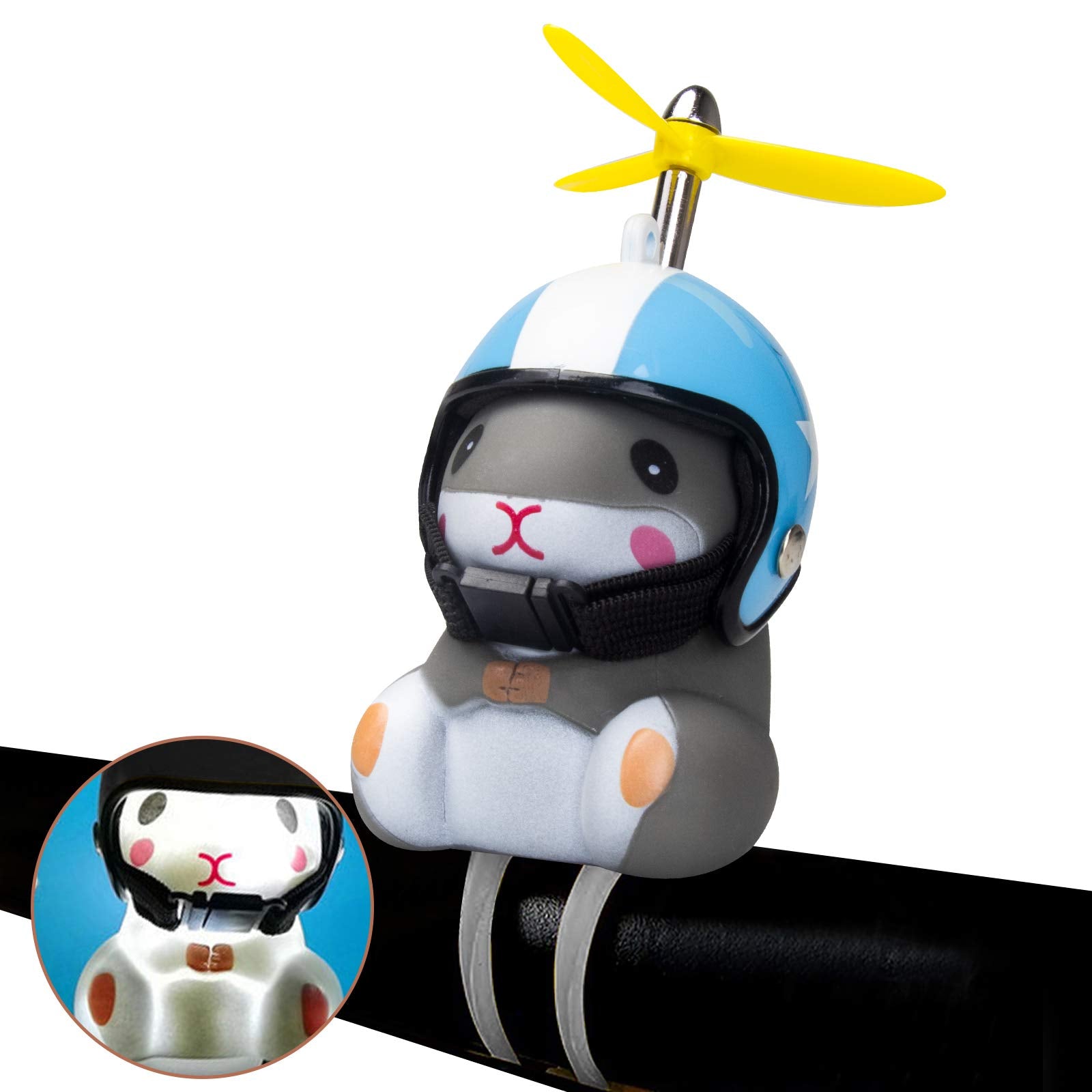 Wonuu Duck Bike Bell with Light and Helmet - Cute Bicycle Horn, Motorcycle Bell, Rubber Duck Car Dashboard Decoration (Blue & St