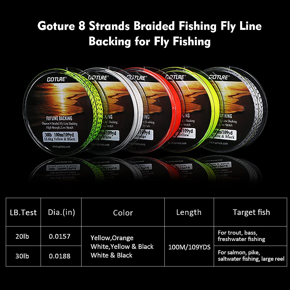 Goture Fishing Line Fly Line Dacron Backing//8 Strands Braided High Strength Pe Smooth For Trout Bass Pike Saltwater Freshwater