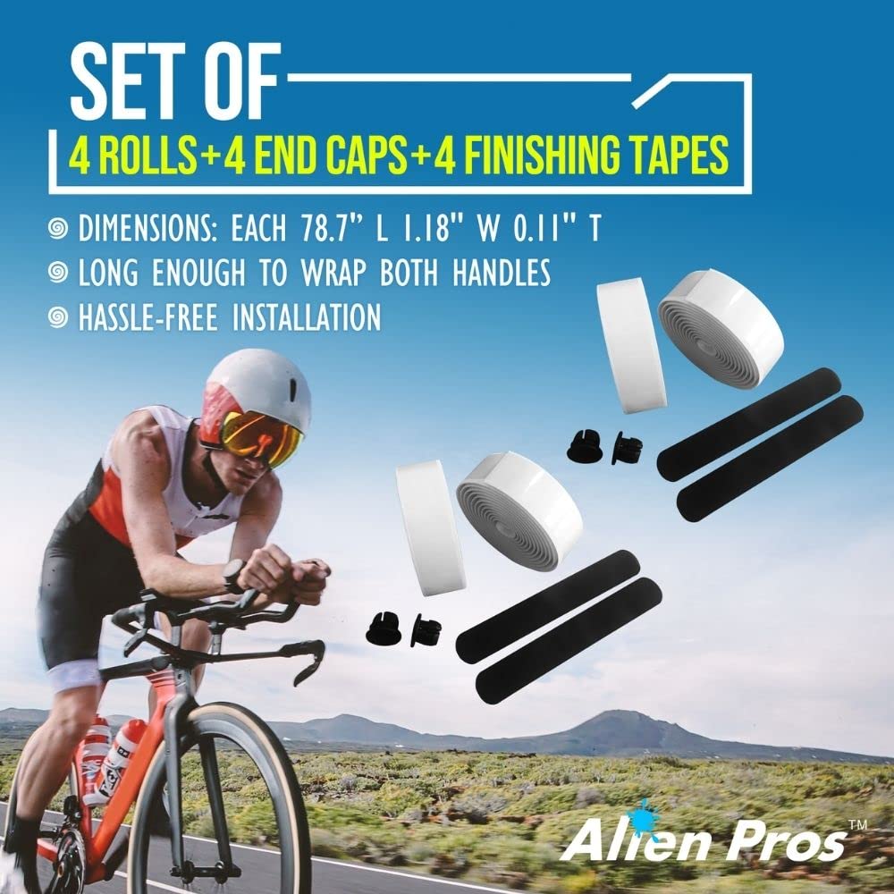 Alien Pros Bike Handlebar Tape Eva (Set Of 4) White - Enhance Your Bike Grip With These Bicycle Handle Bar Tape - Wrap Your Bike