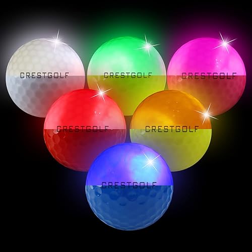 Crestgolf 4 Built-In Lights Glow Golf Balls  300-Hr Lighting Time Glow In The Dark Golf Balls  3-Layer Design Light Up Water Res