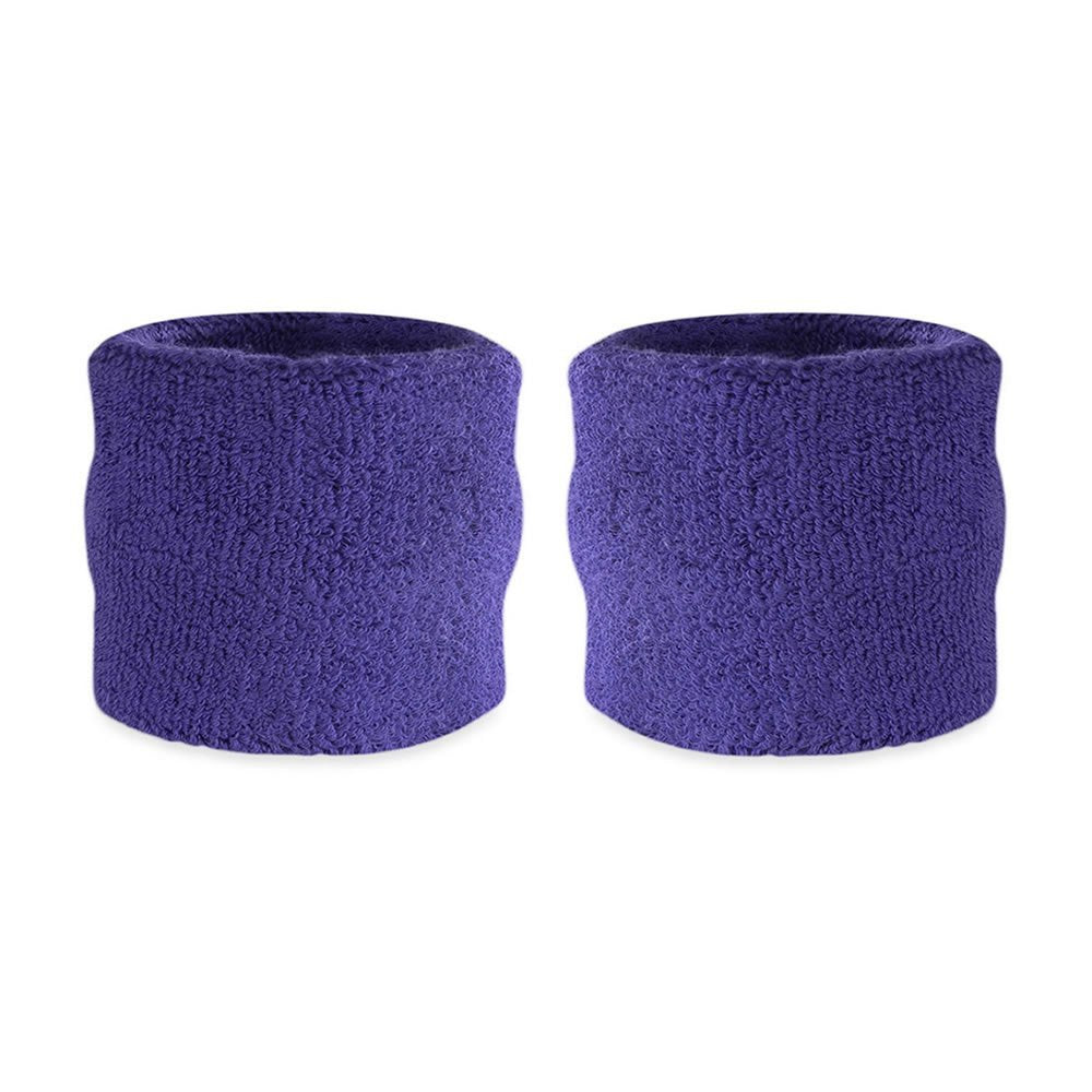 Suddora Kids Wrist Sweatbands - Athletic Cotton Terry Cloth Sports Wristbands For Kids (Pair) (Purple)