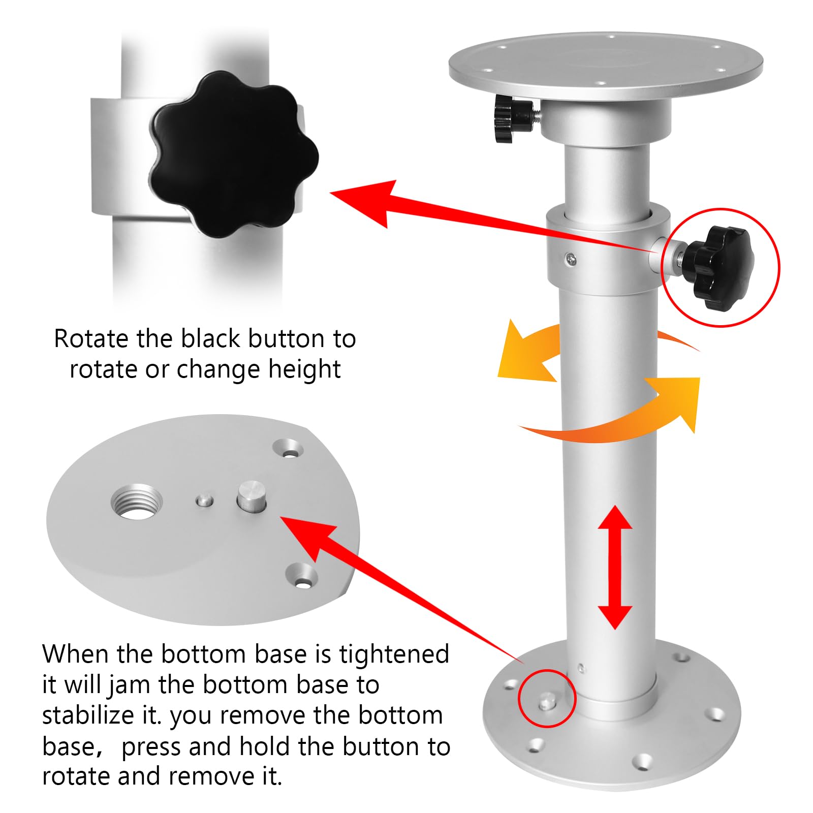 Hwhongrv Adjustable Pedestal Marine Caravan Motorhome Table Pedestal Stand Base 17.7-27 Inch Height Range For Rv Marine Boat
