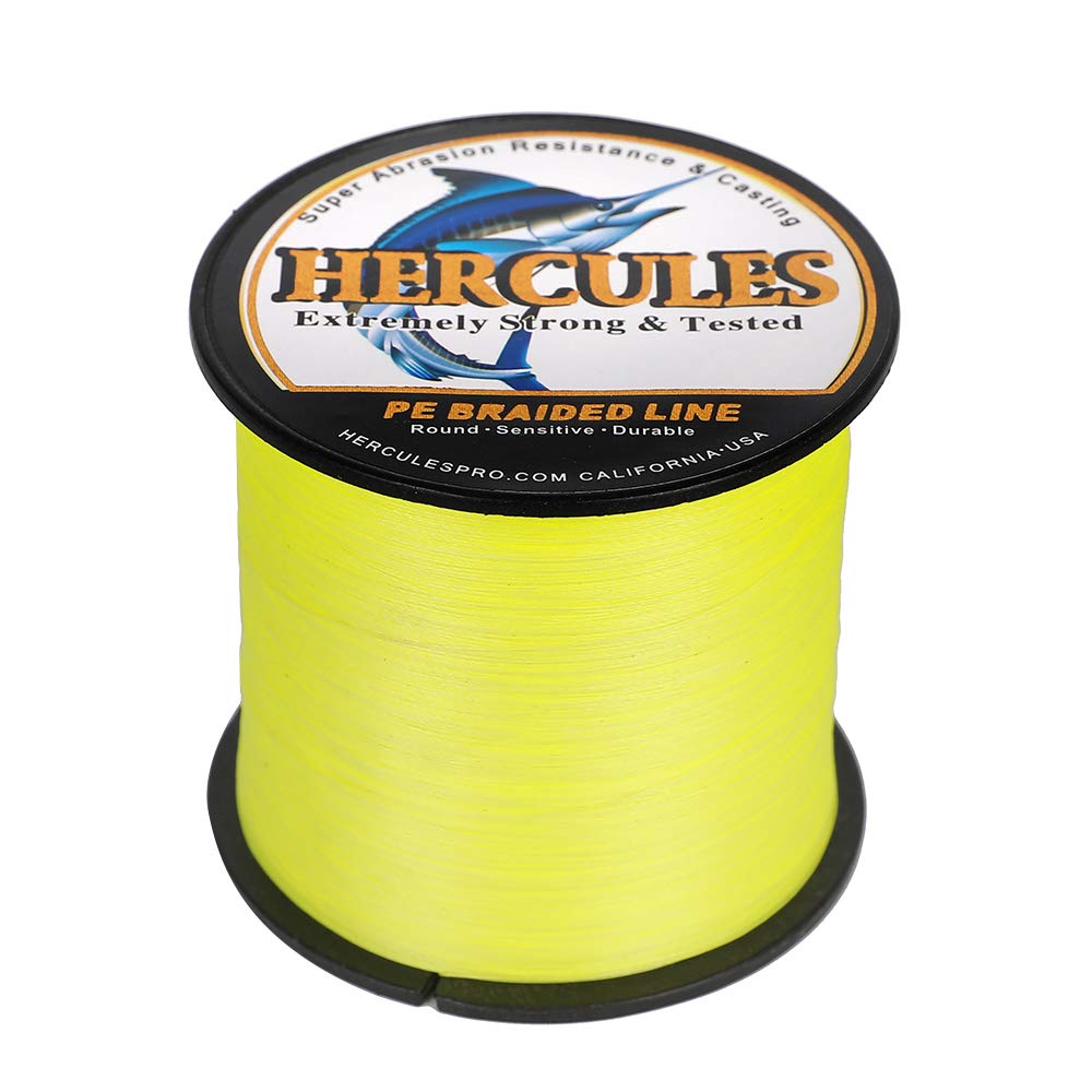 Hercules Braided Fishing Line 2000M 2187Yds 10Lbs-200Lbs Pe Superline 8 Strands (Fluorescent Yellow 10Lb/4.5Kg 0.12Mm)