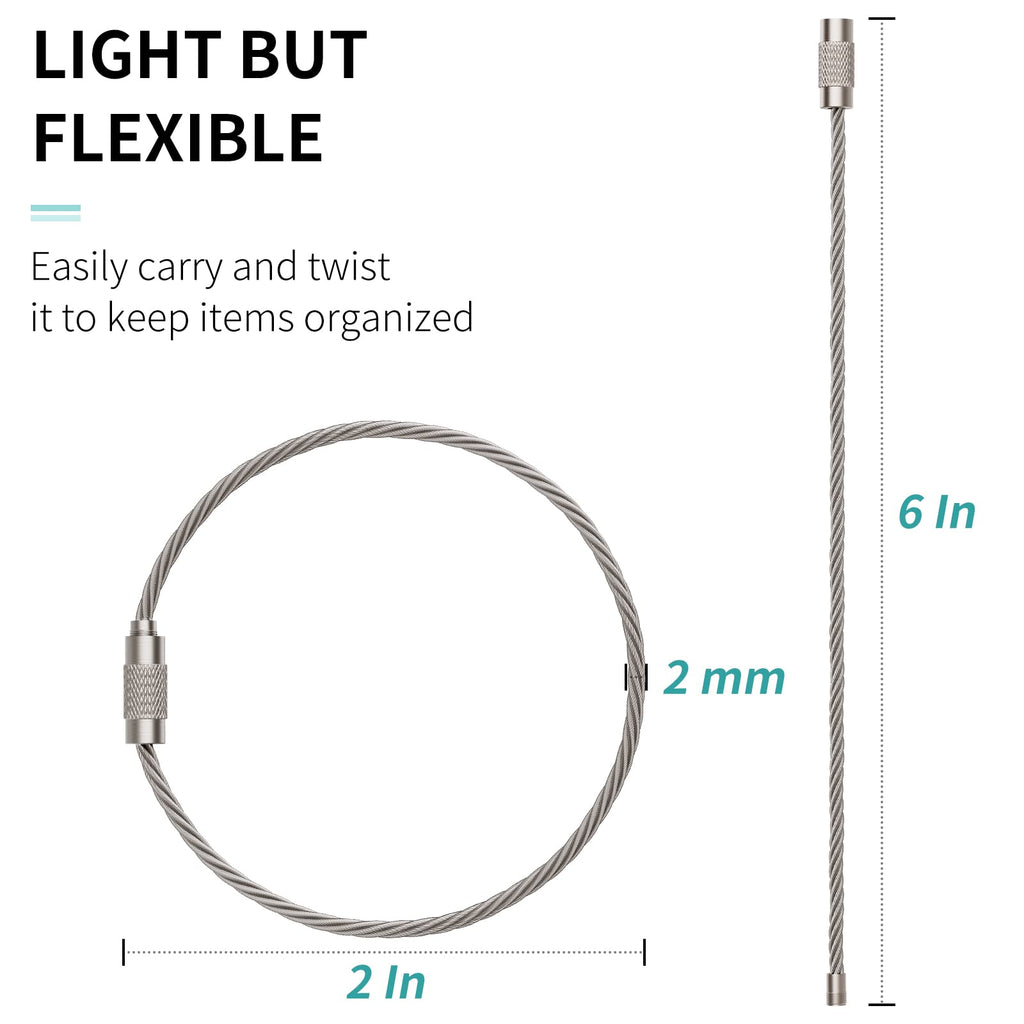 Pawfly 6 Inch Wire Keychain Cable Large Stainless Steel Key Ring Loop Holder For Outdoor Hiking Heavy Duty Connectable Luggage T