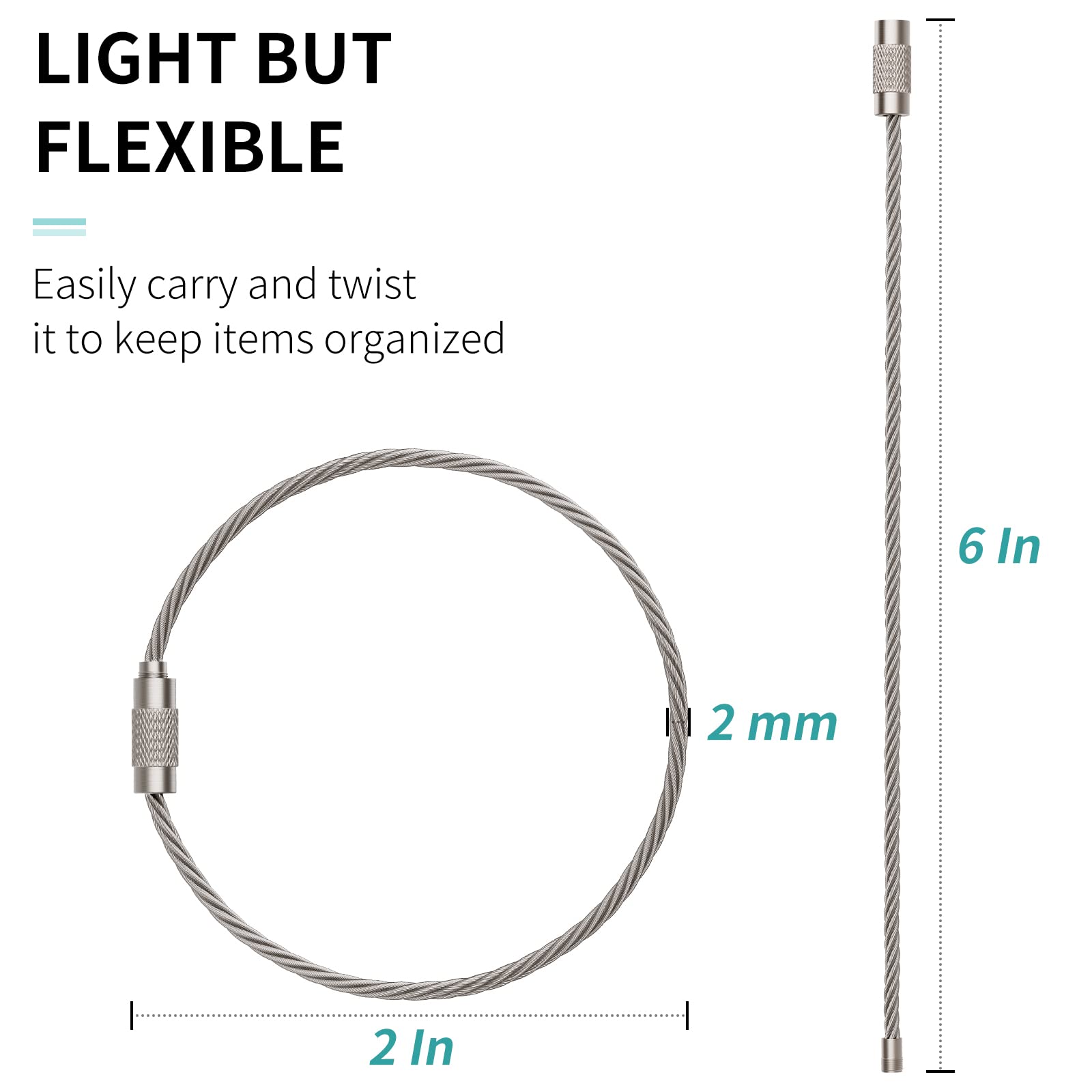 Pawfly 6 Inch Wire Keychain Cable Large Stainless Steel Key Ring Loop Holder For Outdoor Hiking Heavy Duty Connectable Luggage T