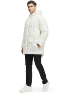 Rejork Men s Long Winter Coat Hooded Warm Quilted Jacket Water-resistant Cold Weather Parka Biege 2XL