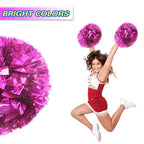 Lovecheer 2Pcs Pom Poms Cheerleading Hot Pink Metallic Cheer Pom Poms With Baton Handle For Sports Team Spirit Party Cheering