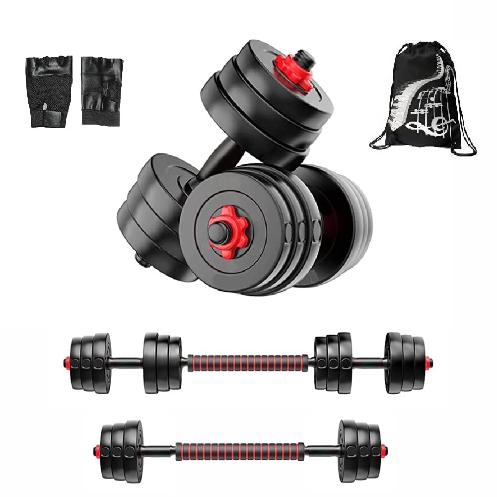 Bodyfit 3 In 1 Convertible Dumbbells Set Home Gym Set Weight Plates With 1 Extension Barbell Rod, 2X14Inch Adjustable D. Rod, Ex
