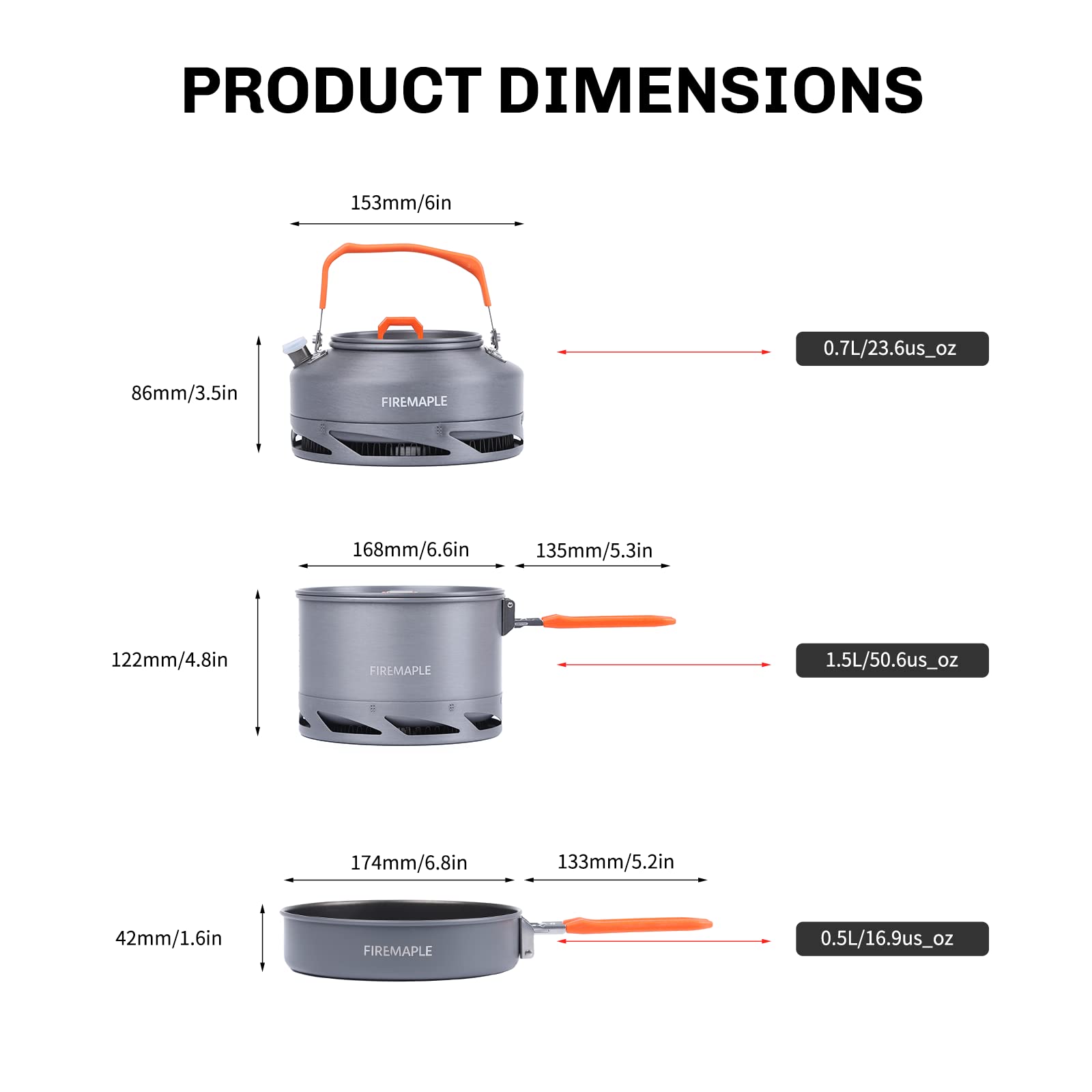 Fire-Maple Feast Heat Exchanger Set | Compact Camping Cooking Set | Nested Design | Contain With A Pot, Kettle And Non-Stick Fry
