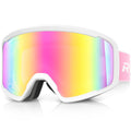 RIOROO Men Women Ski/Snowboard Goggles, Anti Fog 100% UV Protection, OTG Design, Dual-Venting System, Red, White