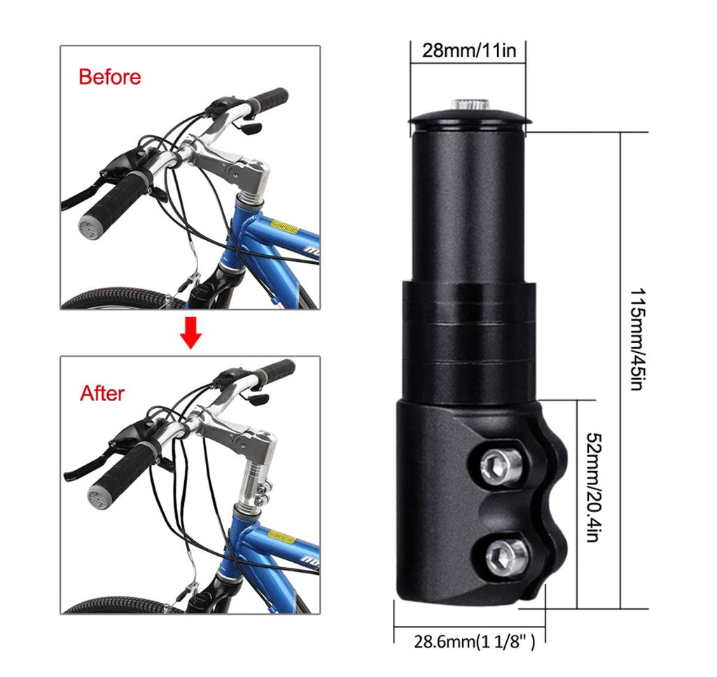 Platt Bike Fork Stem Extender Aluminum Alloy Mtb Bicycle Stem Raiser Handlebar Riser Fit For 1 1/8 Threadless Steerer Tubes,Blac
