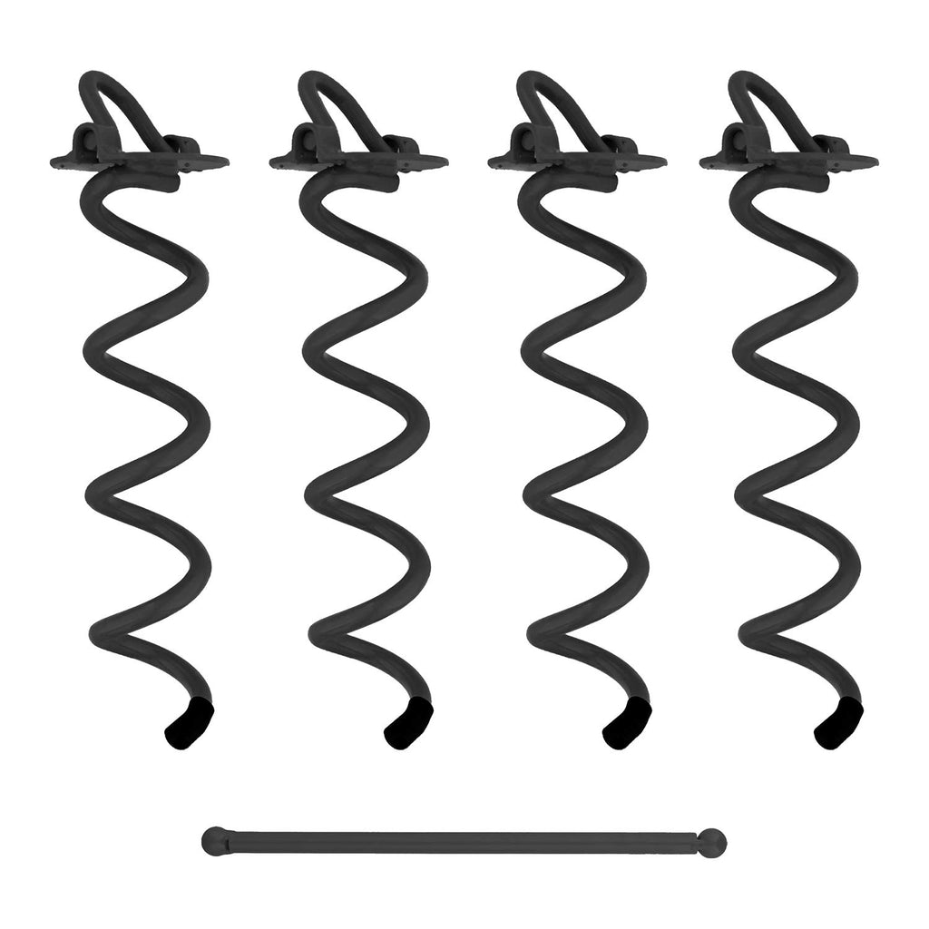 7Penn Spiral Ground Anchors - 10 Inch Black Tent Stakes Heavy Duty Ground Screw Anchor Twist Stakes, 4 Pack