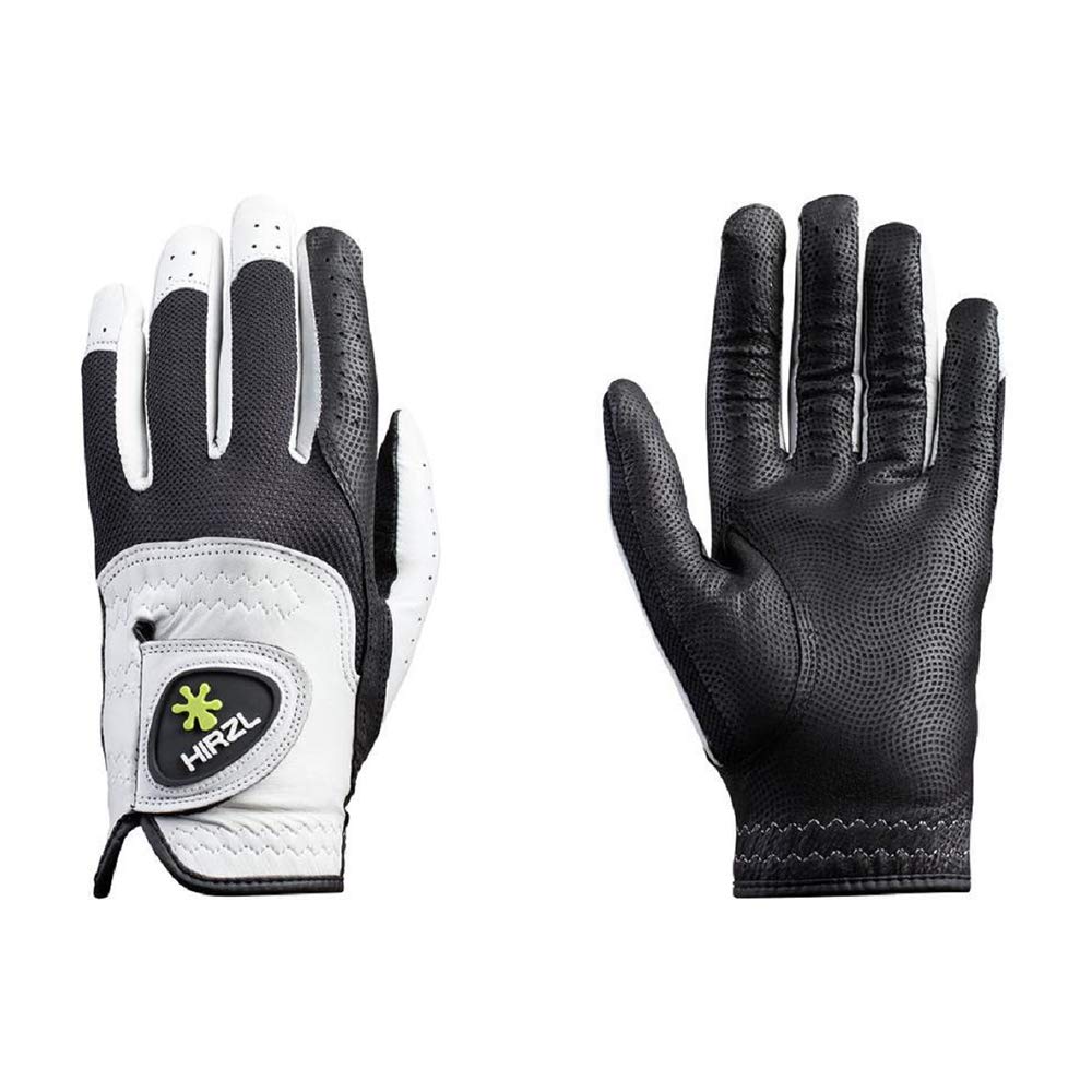 Hirzl Trust Control 2.0 Golf Gloves, All Weather Mens Golf Glove, White/Black, Kangaroo Leather Palm, Cabretta Leather Backhand,