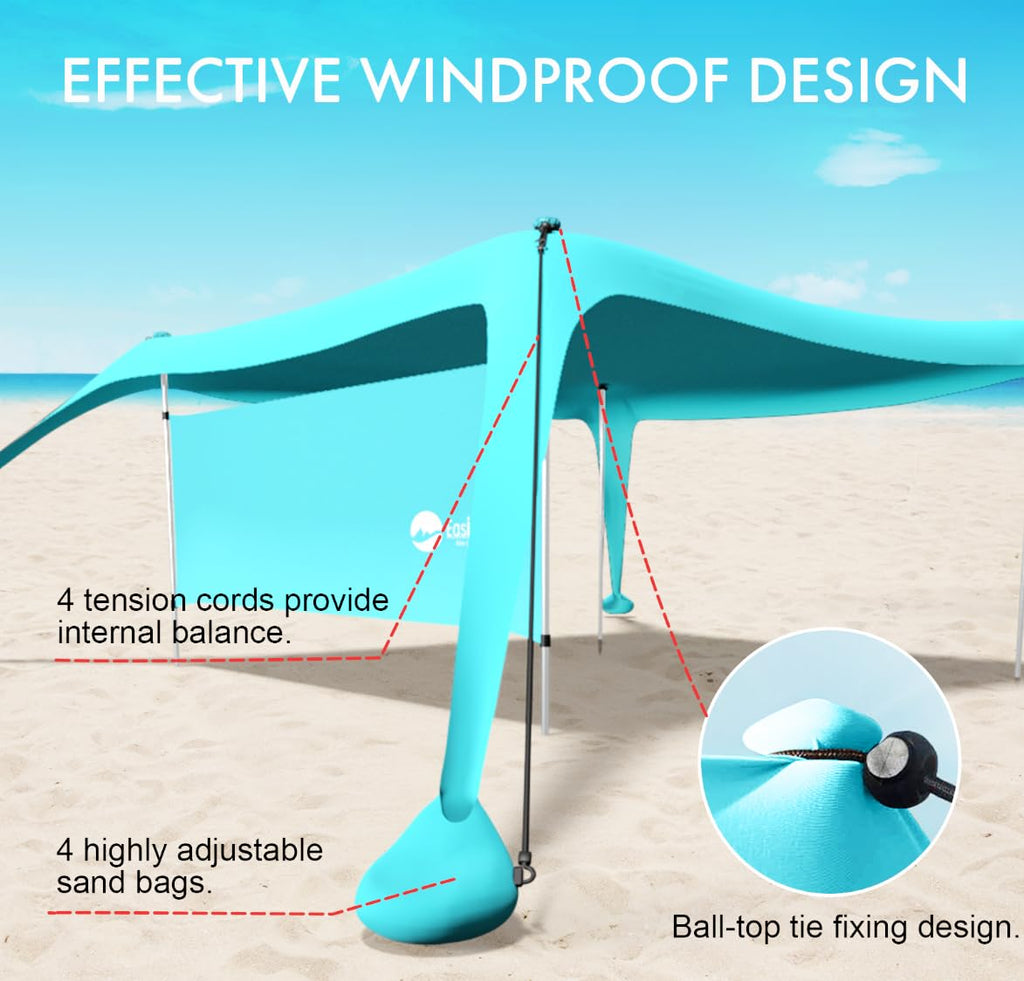 Beach Canopy Tent Shade With Sidewalls 10X10Ft, 6.6Ft Tall, Upf50+ Sun Shelter, Windproof & Water Resistant, Includes Guylines S