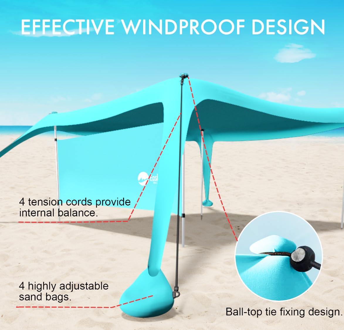 Beach Canopy Tent Shade With Sidewalls 10X10Ft, 6.6Ft Tall, Upf50+ Sun Shelter, Windproof & Water Resistant, Includes Guylines S