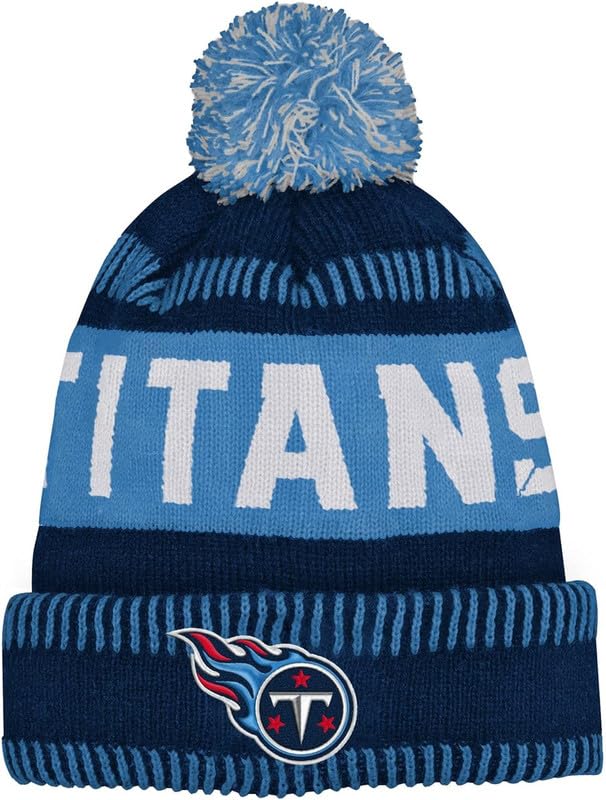Outerstuff Nfl Kids Youth 8-20 One Size Team Color Primary Logo Official Sports Tech Knit Cold Weather Football Pom Beanie Hat -