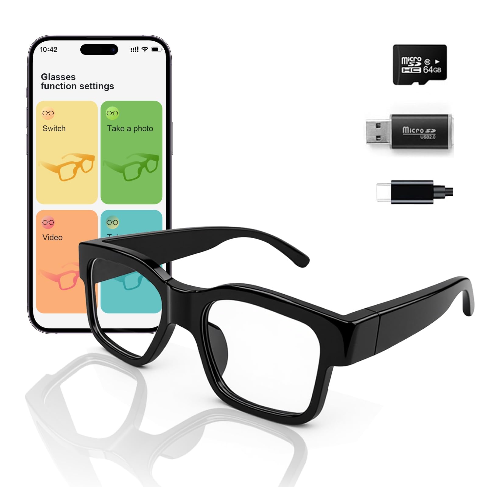 Yhsfsveh 1080P HD Video Camera Glasses Outdoor Sports Action Portable Wearable Glasses Suitable for Driving, Cycling, Fishing, H