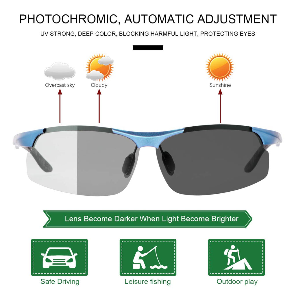 Yimi Polarized Photochromic Driving Z87 Sunglasses For Men Women Day And Night (8003-Blue Frame)
