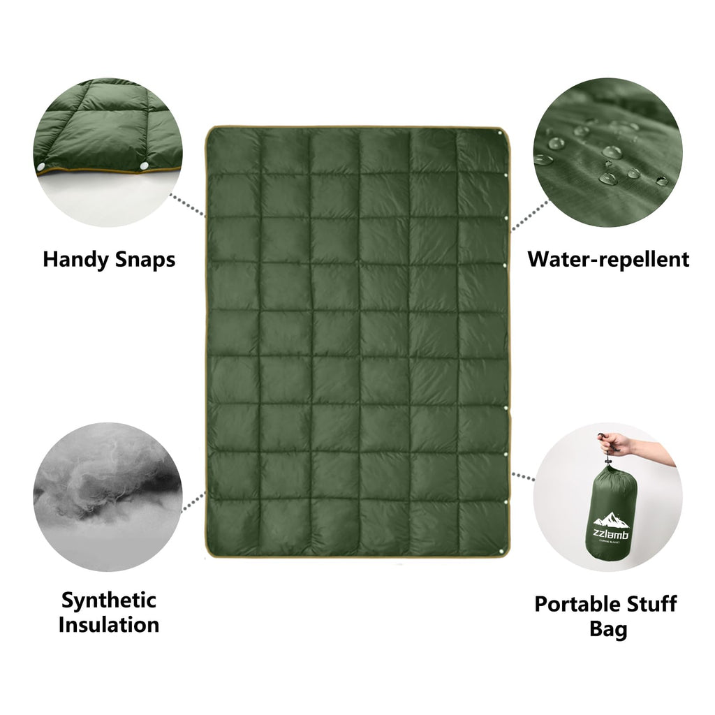 Zzlamb Puffy Camping Blanket Packable Small Size For Kid, Lightweight Water-Repellent Down Alternative Throw Blanket Compact, Wa