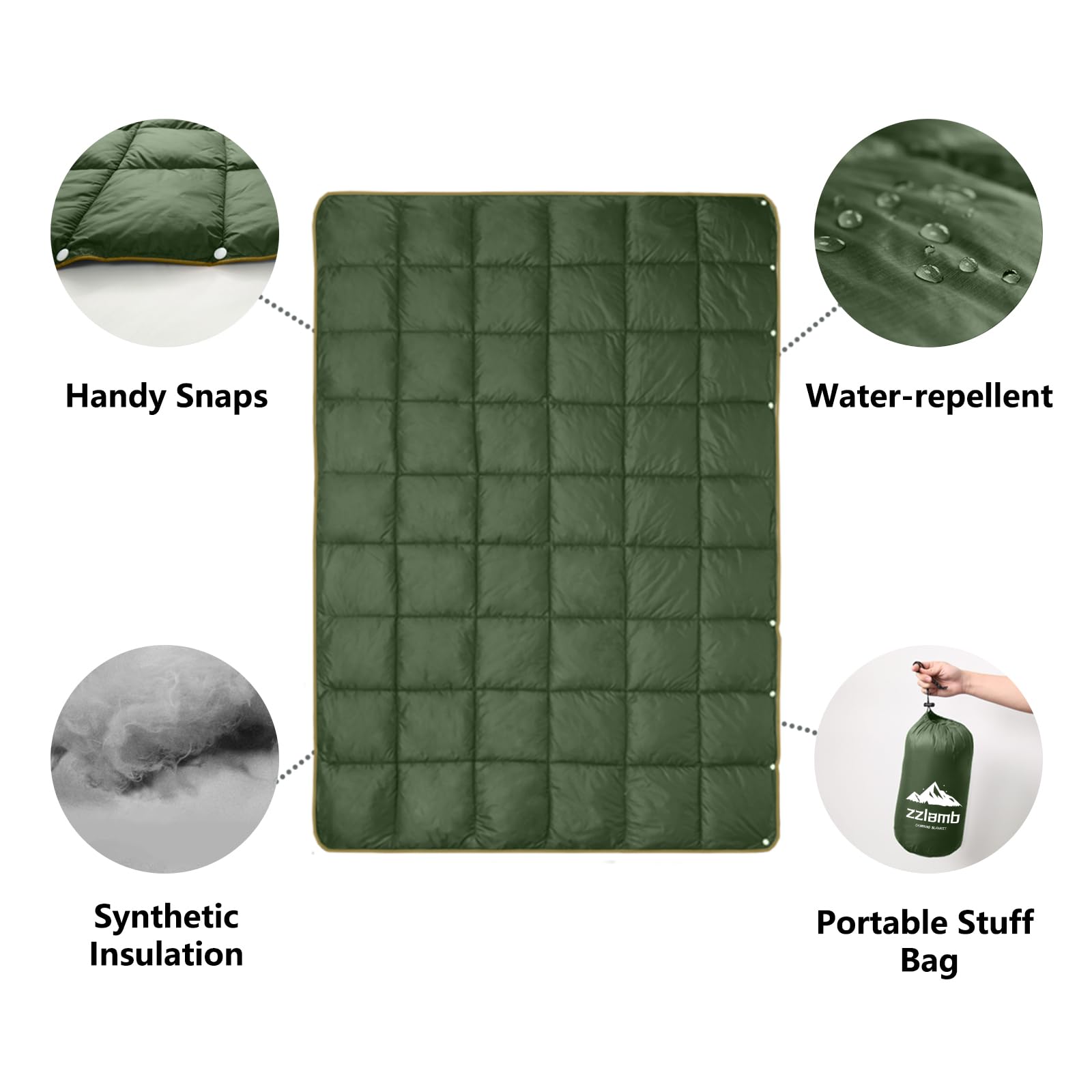 Zzlamb Puffy Camping Blanket Packable Small Size For Kid, Lightweight Water-Repellent Down Alternative Throw Blanket Compact, Wa