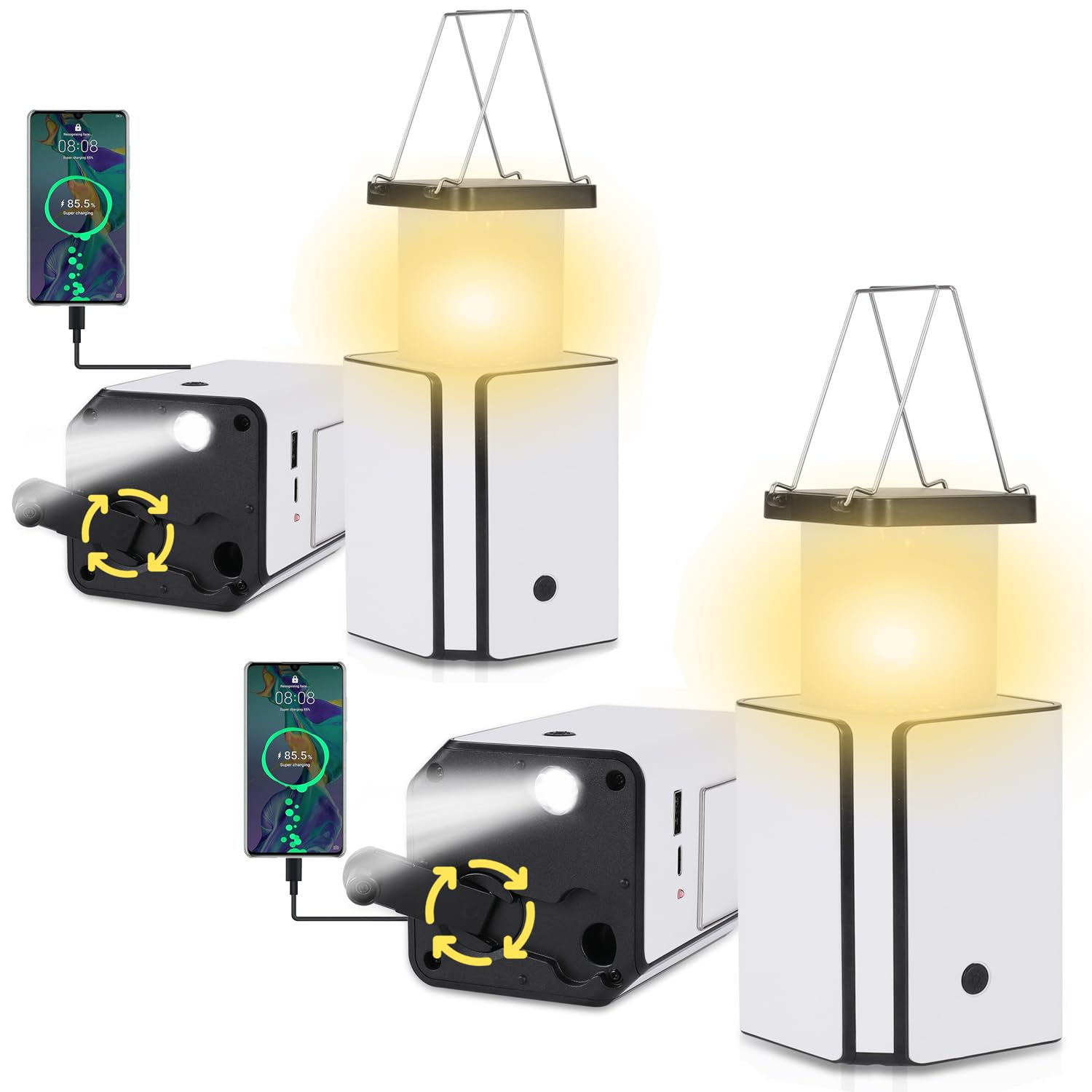 2Pack Solar LED Rechargeable Emergency Camping Lantern,Wram White Solar Rechargeable,Rechargeable Type C,Emergency Lights Hand-C