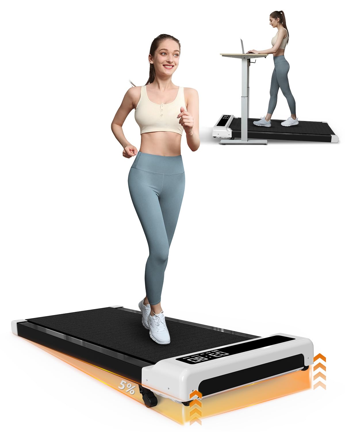 Walking Pad Treadmill Under Desk,Office Home Under Desk,265 Lbs Capacity Compact Mini Treadmill 2.5Hp 2 In 1 Walking Jogging Wit