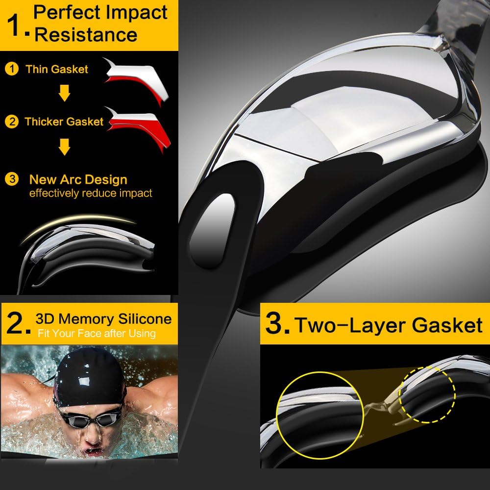 Hurdilen Swim Goggles Swimming Goggles No Leaking With Nose Clip, Earplugs, Swim Cap And Case For Men Women