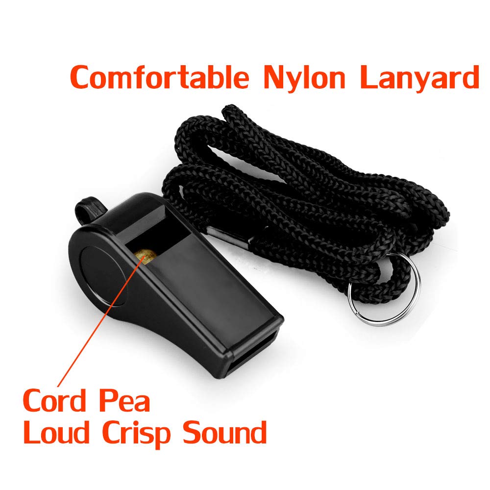 Hipat 24 Pack Black Whistle With Lanyard, Durable Thickened Plastic Whistle, Loud Crisp Sound Whistles Bluk For Coach, Referee,