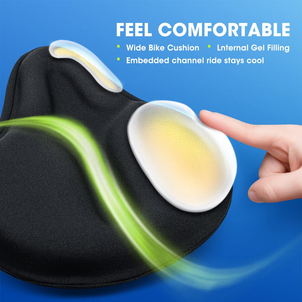 Anzome Bike Seat Cushion, Exercise Bike Seat Cover, Wide Foam & Extra Soft Gel Bike Seat Cushion For Women Men Everyone, Fits Cr