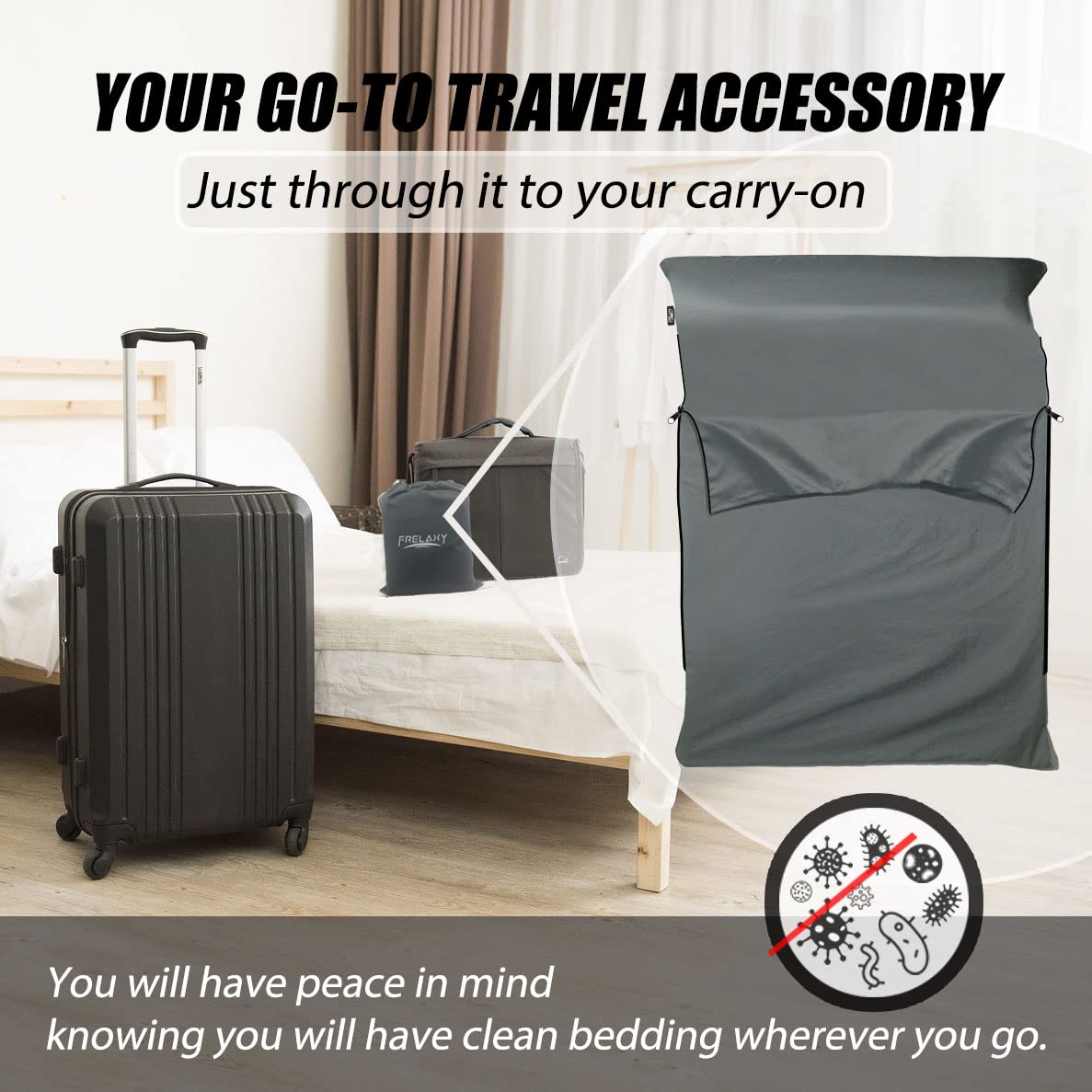 Frelaxy Sleeping Bag Liner, Xl Travel Sheet & Camping Sheet For Backpacking, Hotel, Hostels & Traveling, Comfy & Easy Care, Doub