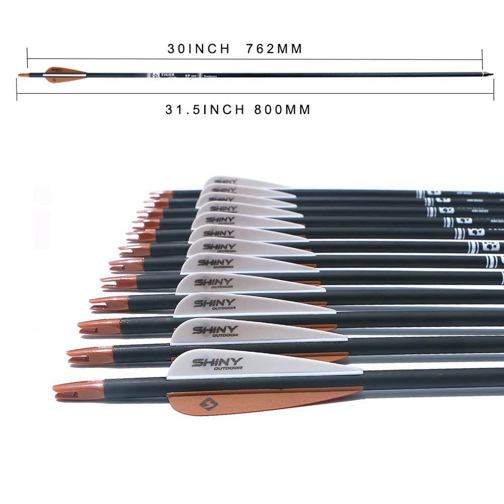 Tiger Archery 30Inch Carbon Arrow Practice Hunting Arrows With Removable Tips For Compound & Recurve Bow(Pack Of 12) (Brown Whit