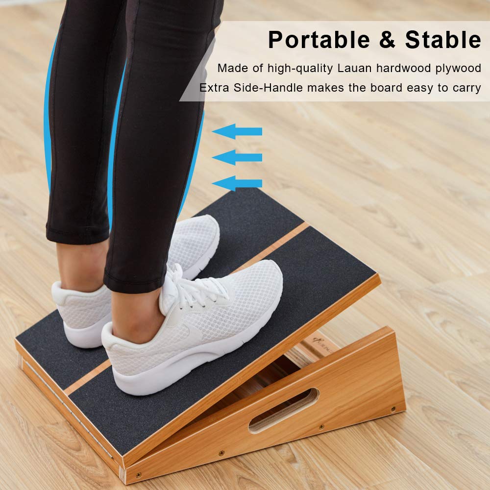 Strongtek Professional Wooden Slant Board, Adjustable Incline Board, And Calf Stretcher, Stretch Board - Extra Side-Handle Desig