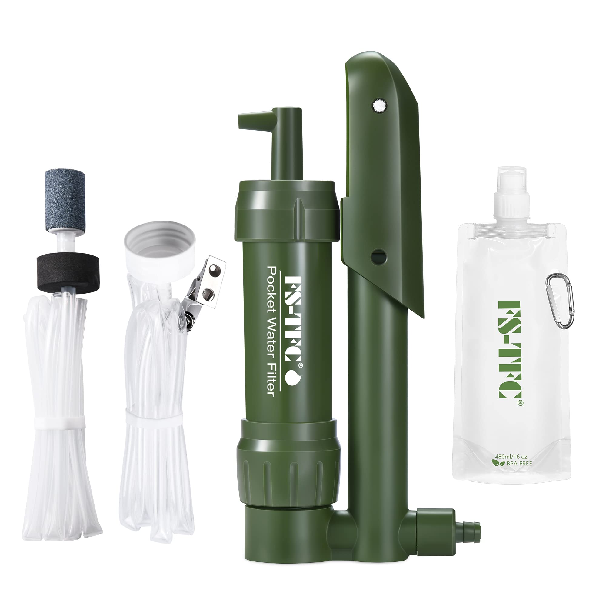 FS-TFC Pocket Water Filter Survival 0.01 Micron Water Purifier Emergency Survival Gear for Drinking Backpacking Hiking Camping O