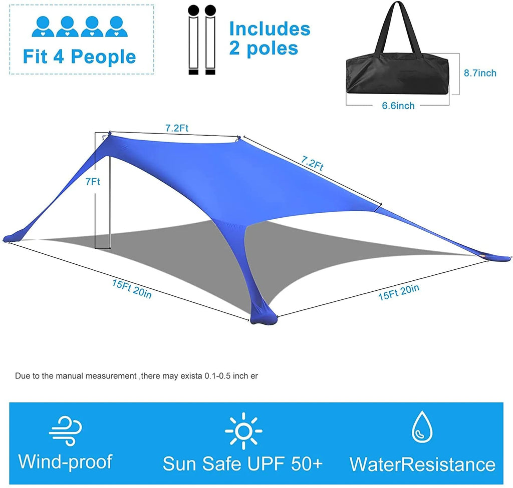 Yuewo Beach Canopy Tent Sun Shade With Upf 50+ Uv Protection, Beach Tent Sun Shelter With Sandbags, Poles And Ground Pegs And An