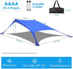 Yuewo Beach Canopy Tent Sun Shade With Upf 50+ Uv Protection, Beach Tent Sun Shelter With Sandbags, Poles And Ground Pegs And An