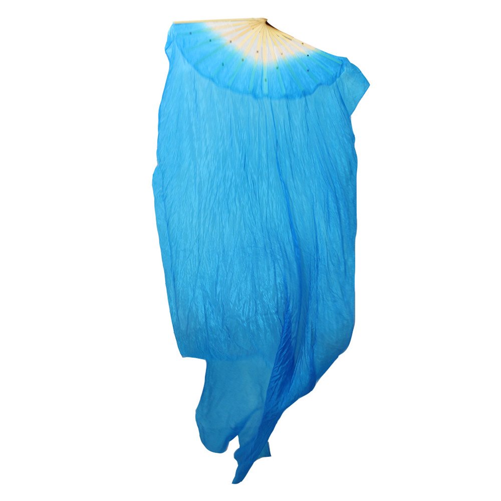 Weisipu 18M Artificial Silk Belly Dance Handmade Bamboo Fans Veils Right Hand(Blue)
