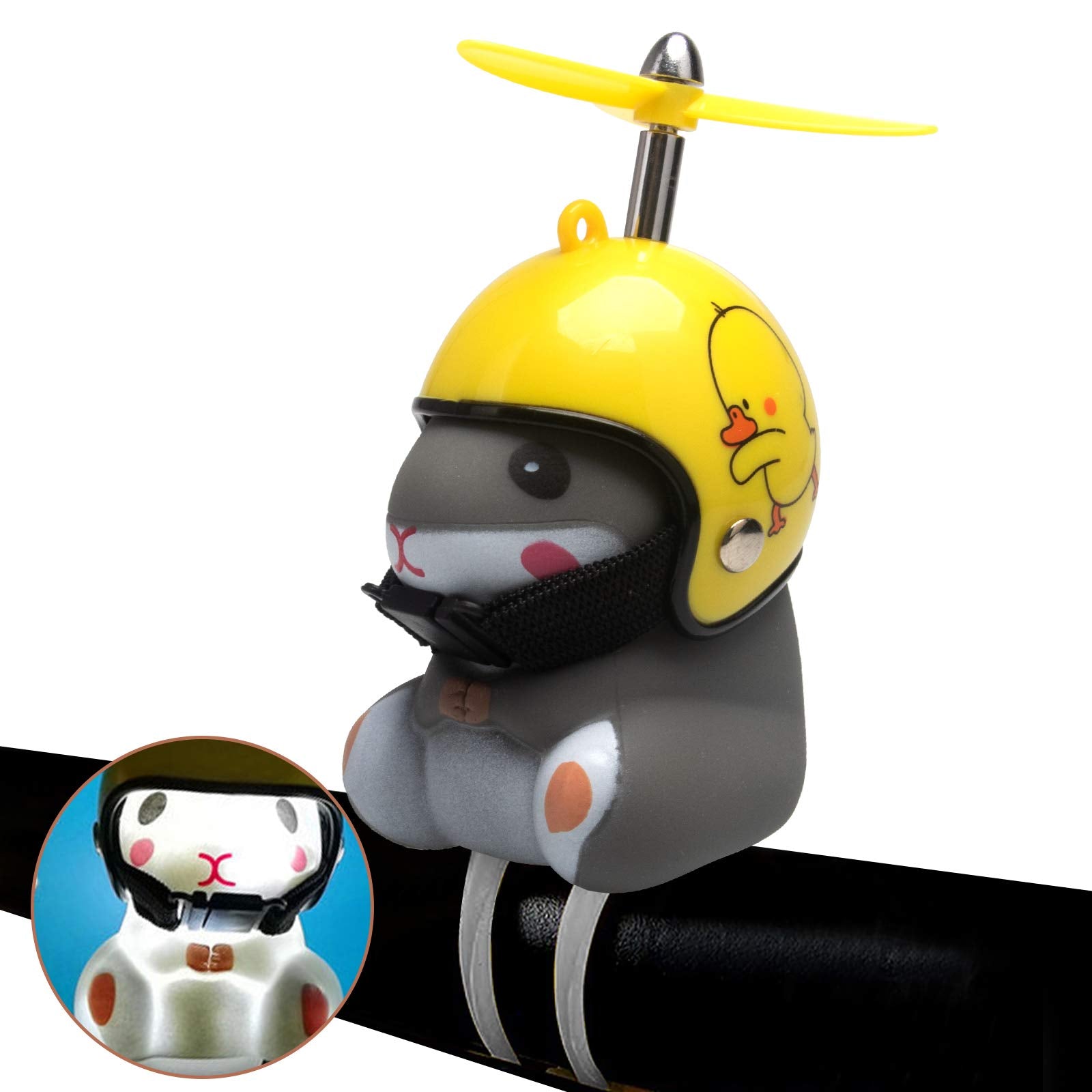 wonuu Duck Bike Bell with Light and Helmet Cute Hamster Bicycle Horn, Dashboard Decoration Hamster Motorcycle Bike Bells Rubber 