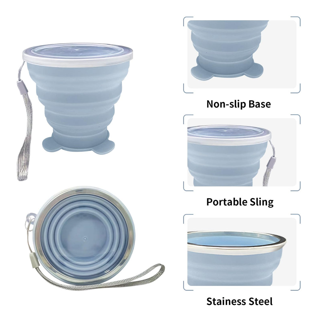 Collapsible Cup-Silicone Small Foldable Cups-Expandable Folding Drinking-Reusable Portable Mugs-Cup With Lids For Travel, Campin