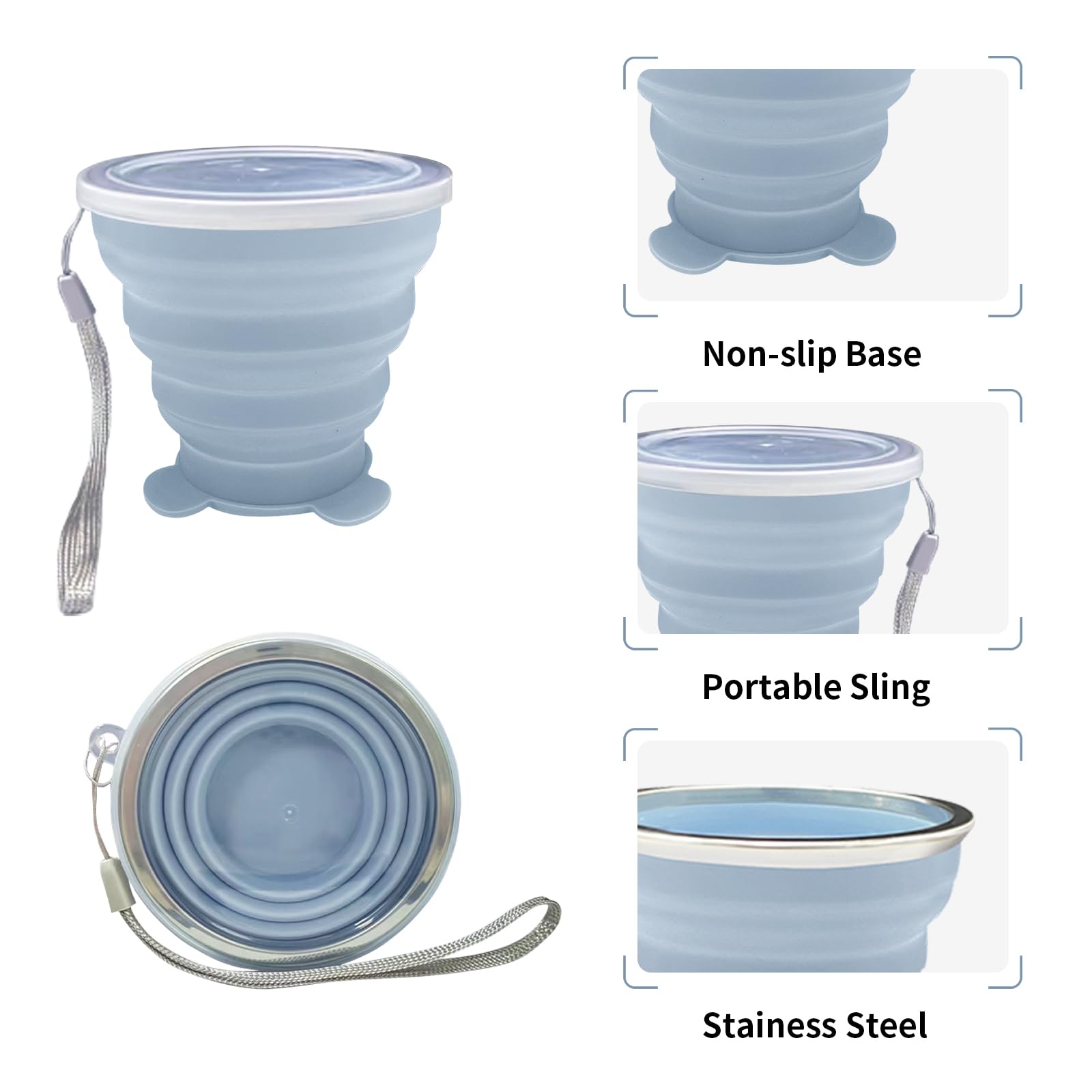 Collapsible Cup-Silicone Small Foldable Cups-Expandable Folding Drinking-Reusable Portable Mugs-Cup With Lids For Travel, Campin