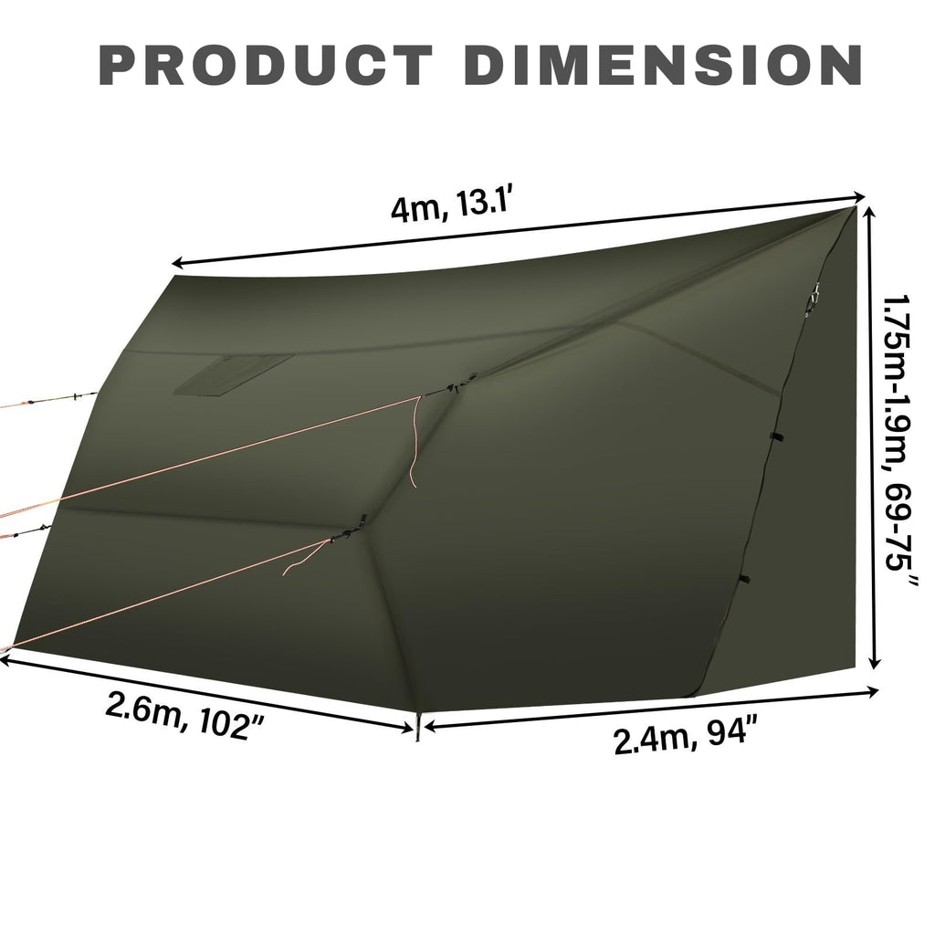 Onewind Penumbra Hot Tent, 14Ft Camping Hammock Tarp For 4-Season, Waterpoof And Flame Retardant Hammock Rain Fly With Stove Jac