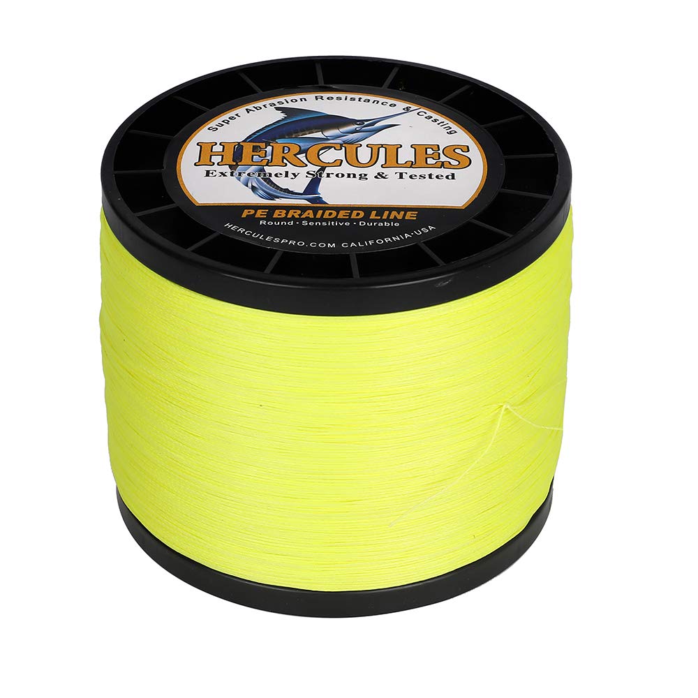 Hercules Braided Fishing Line 1500M 1640Yds 10Lbs-200Lbs Pe Superline 8 Strands (Fluorescent Yellow 180Lb/81Kg 0.70Mm)