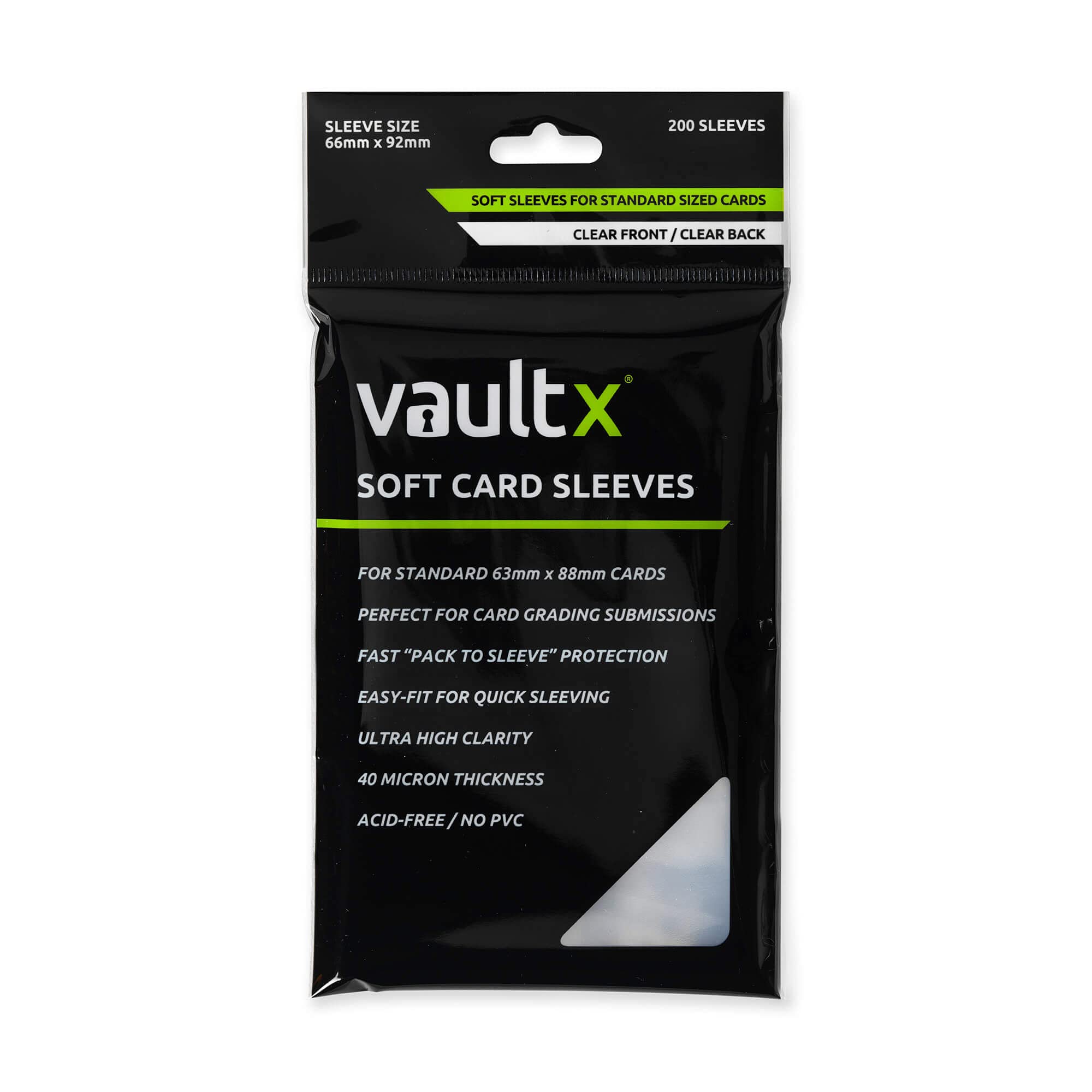 Vault X Soft Trading card Sleeves - 40 Micron High clarity Penny Sleeves for Tcg (200 Pack)