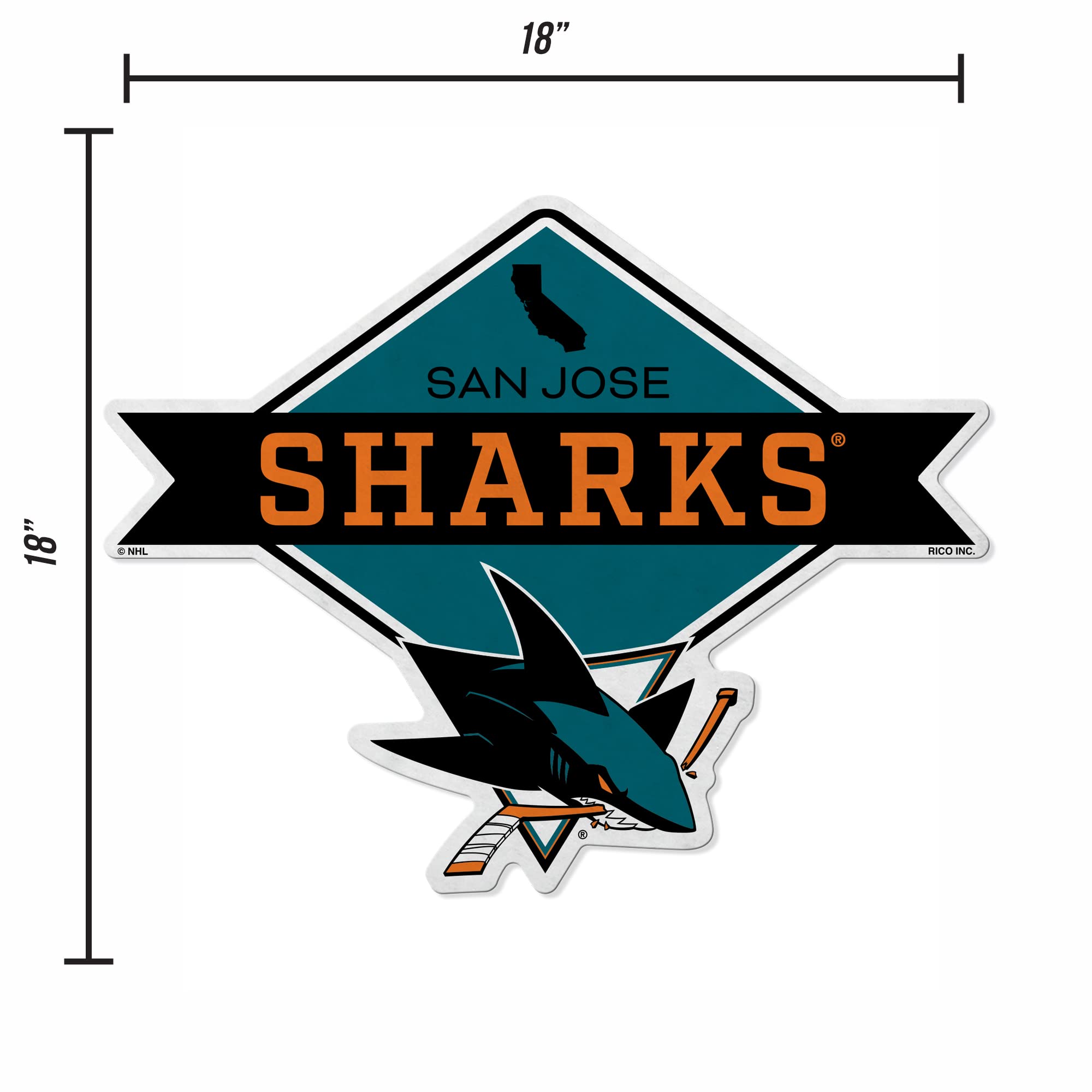 Rico Industries Nhl San Jose Sharks Diamond Shape Cut Pennant - Home And Living Room D  Cor - Soft Felt Ez To Hang