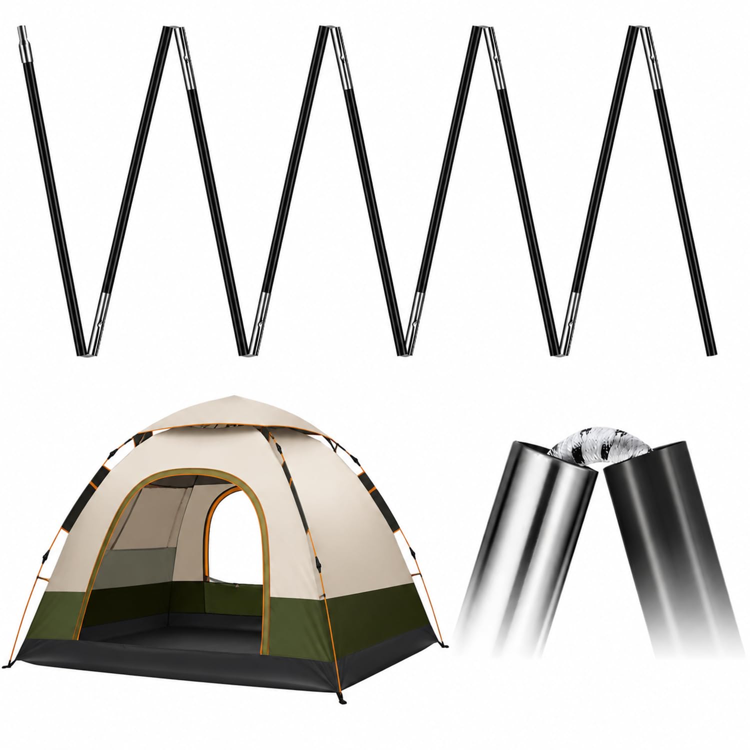 Yaocom 2 Pcs 8.5ft 8mm Fiberglass Tent Poles Replacement Pre Assembled Black Tent Poles Camping Rod Parts for Hiking Outdoor Cam