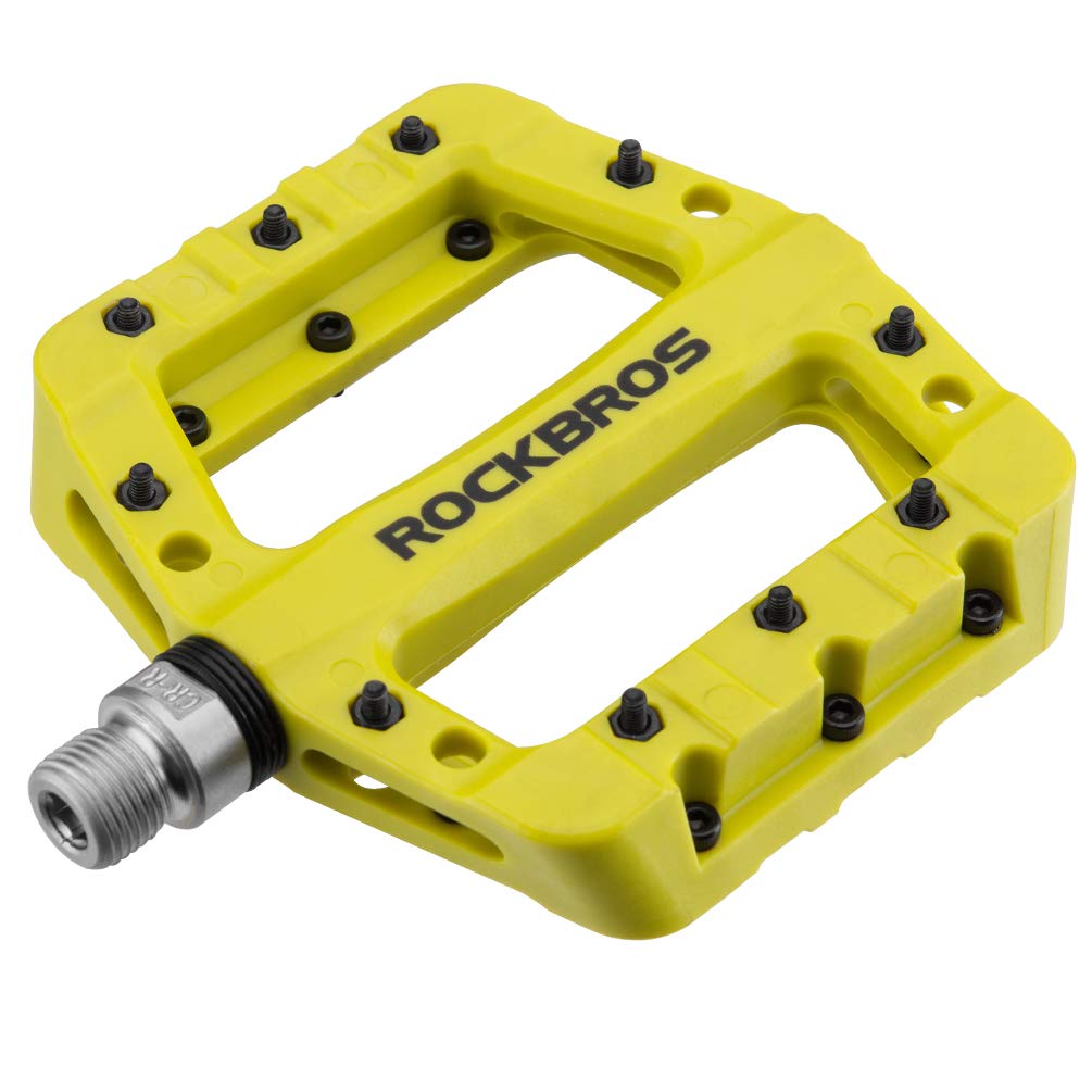 RockBros Lightweight Mountain Bike Pedals Nylon Fiber Bicycle Platform Pedals for BMX MTB 9/16 (Green)