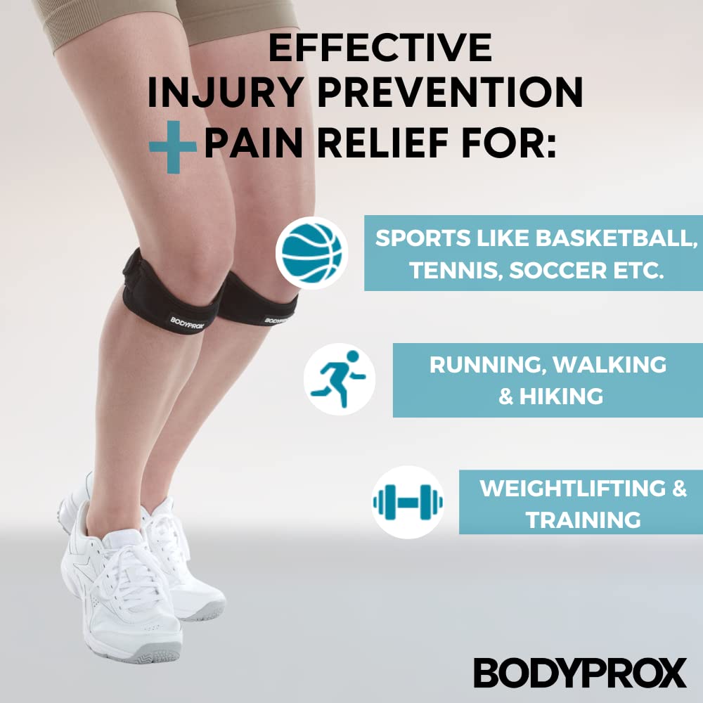 Bodyprox Patella Tendon Knee Strap 2 Pack, Knee Pain Relief Support Brace Hiking, Soccer, Basketball, Running, Jumpers Knee, Ten