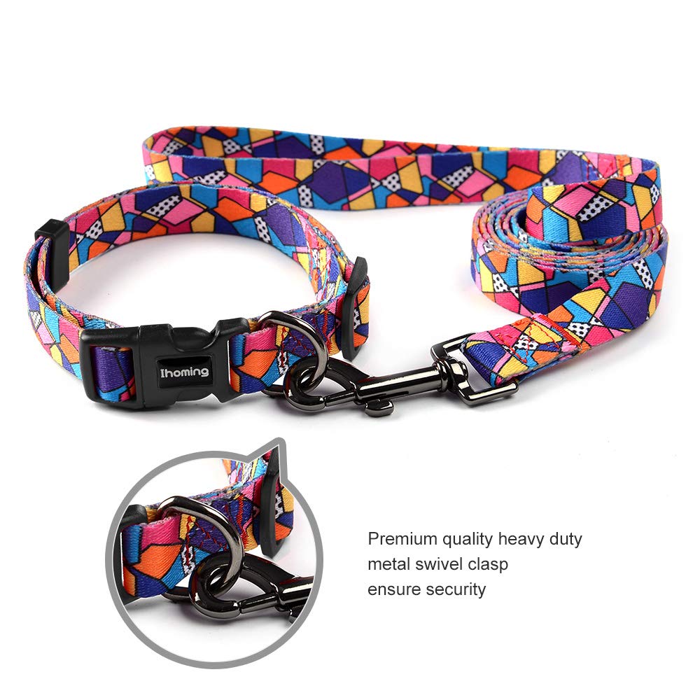 Ihoming Dog Collar And Leash Set For Daily Outdoor Walking Running Training, Geometric Design For Medium Boys Girls Dogs Cats Pe