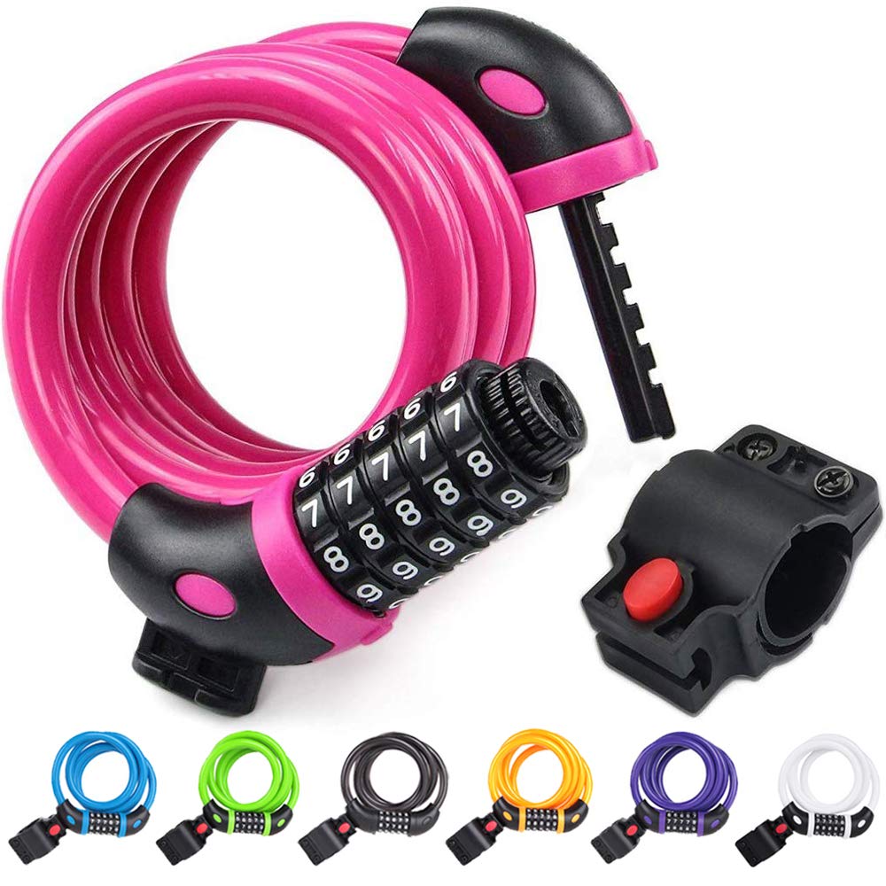 Ndakter Bike Lock Cable, 4 Feet High Security 5 Digit Resettable Combination Coiling Bike Cable Lock, Bicycle Cable Lock For Bic